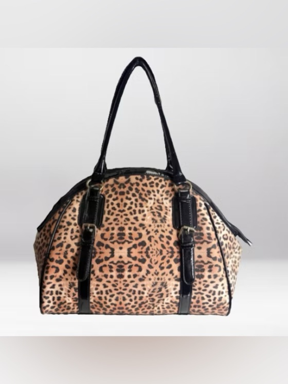 Leopard Print Dome Tote Bag with Black Trim